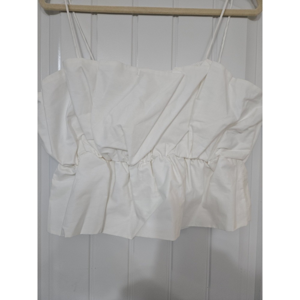 Zara Gathered Poplin Top White Size XL NWOT - Picture 4 of 10